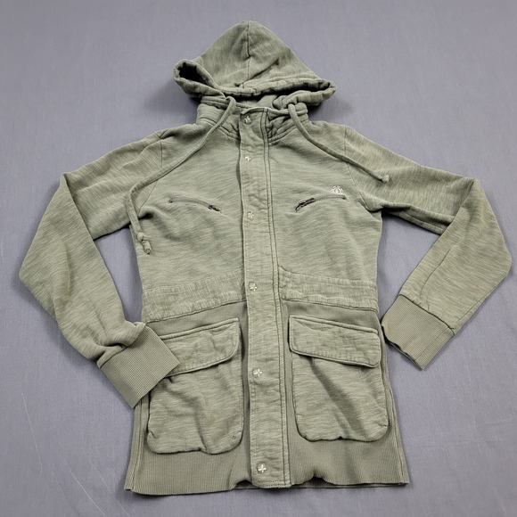 Element Jackets & Blazers - Element Womens Olive Green Slub Knit Utility Cargo Hoodie Jacket Snap Front S